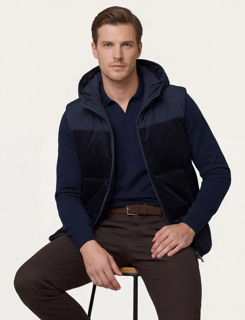 bodywarmer Profuomo donkerblauw corduroy