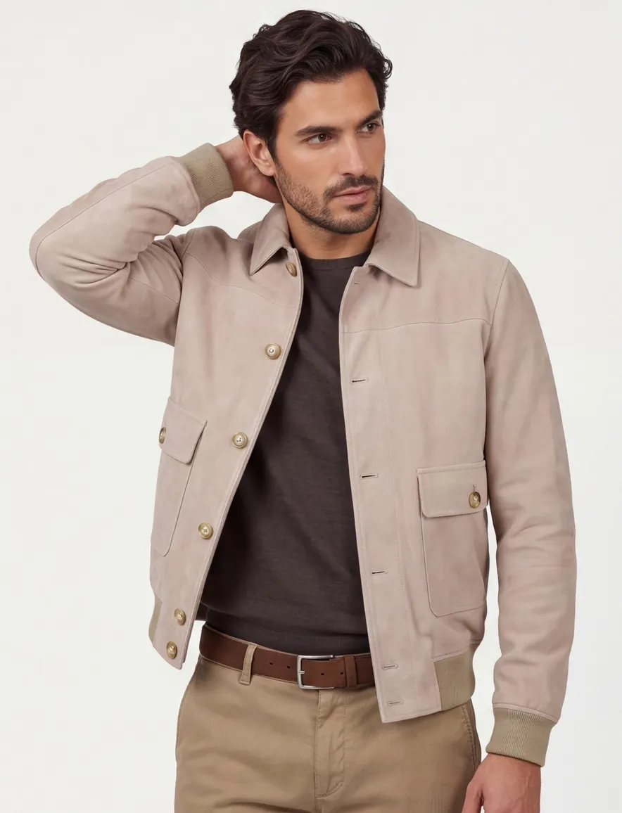 Profuomo tussenjas beige bomber 100% leer