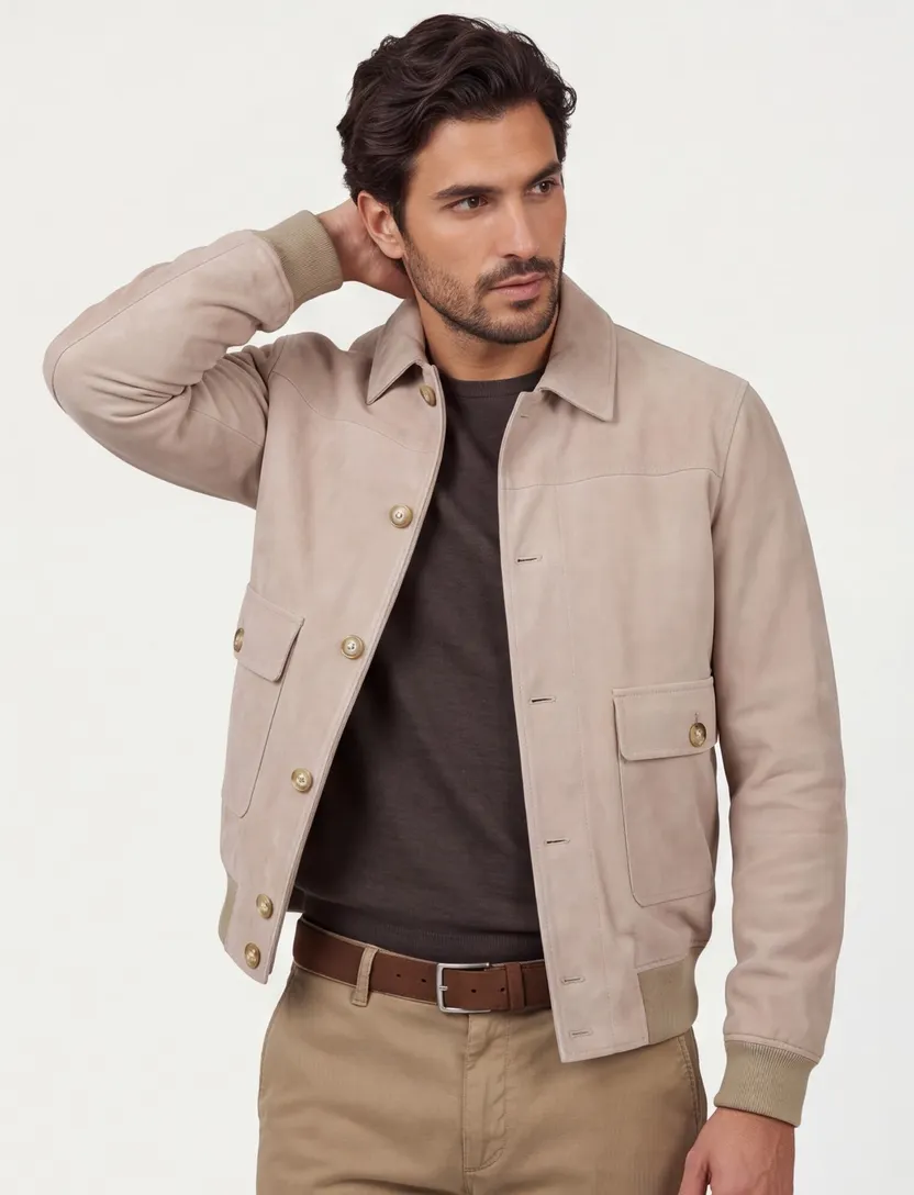 tussenjas Profuomo beige normale fit leer
