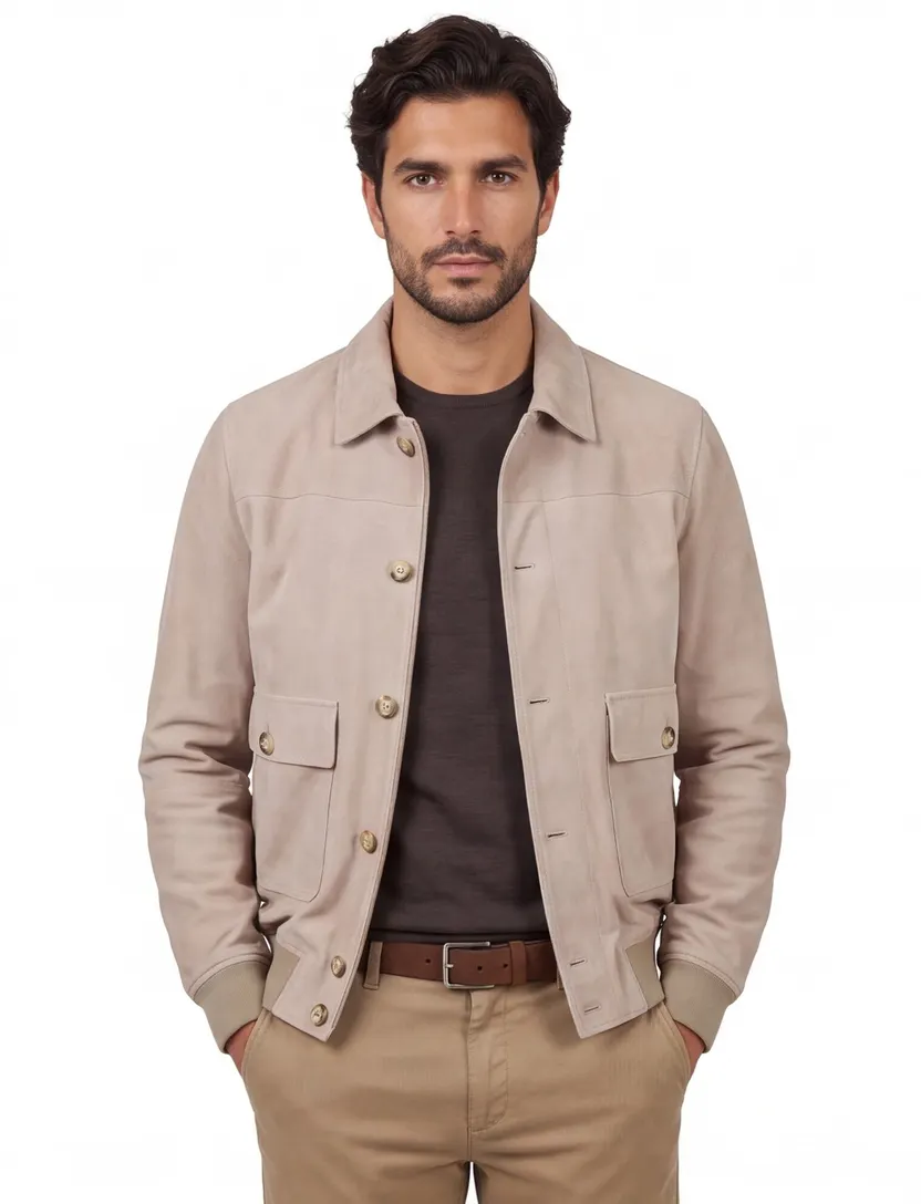 tussenjas Profuomo beige normale fit leer