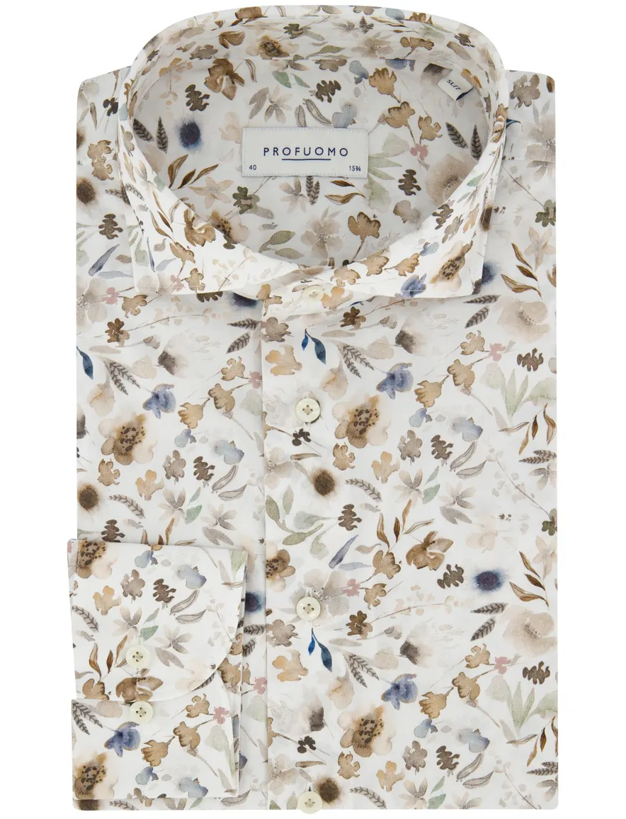 Profuomo strijkvrij geprint overhemd ml7 beige