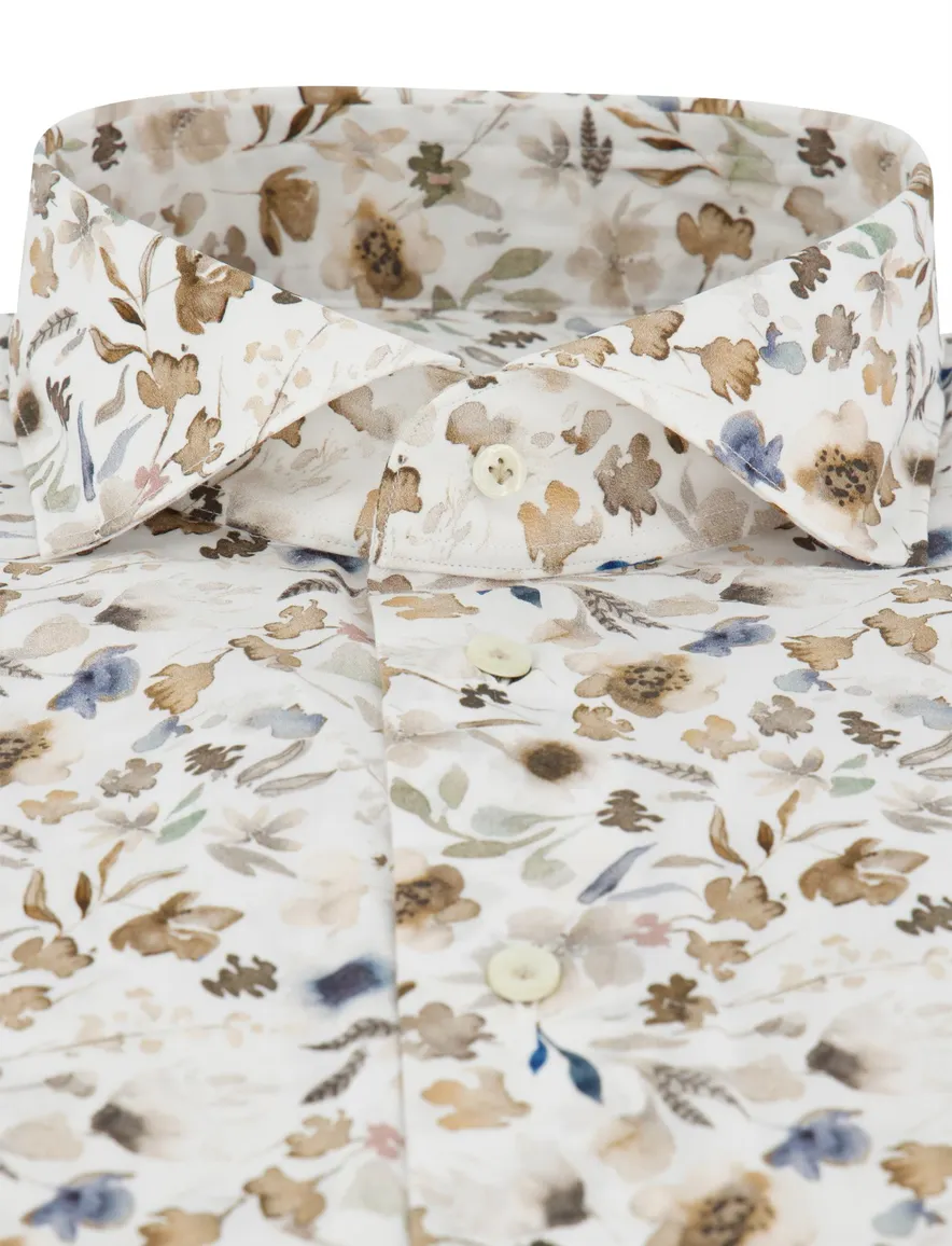 Profuomo strijkvrij geprint overhemd ml7 beige