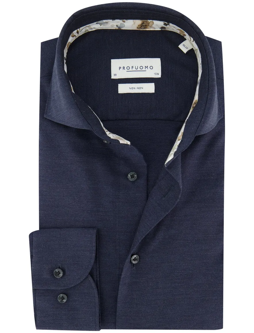 Profuomo overhemd mouwlengte 7 donkerblauw cutaway boord