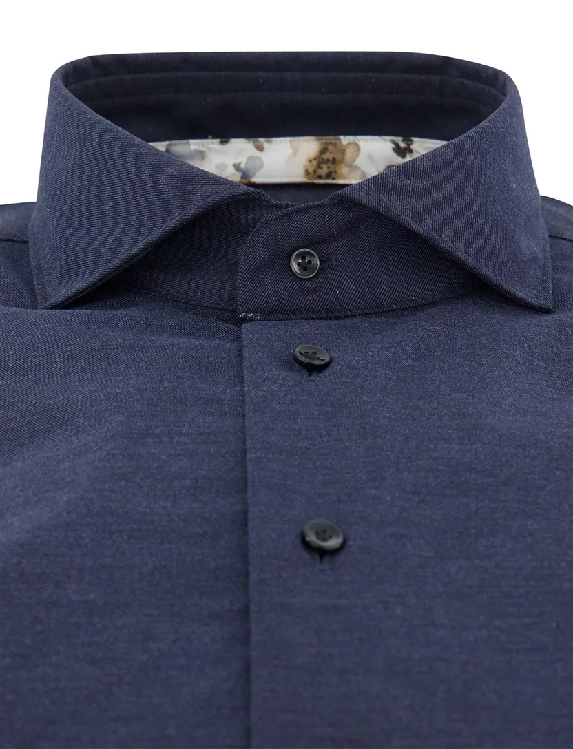 Strijkvrij overhemd Profuomo donkerblauw katoen