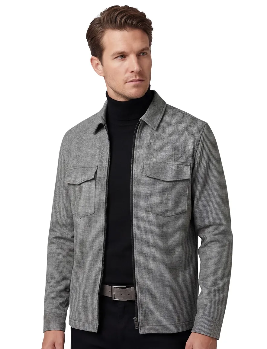 geprint grijs overshirt met rits born with appetite
