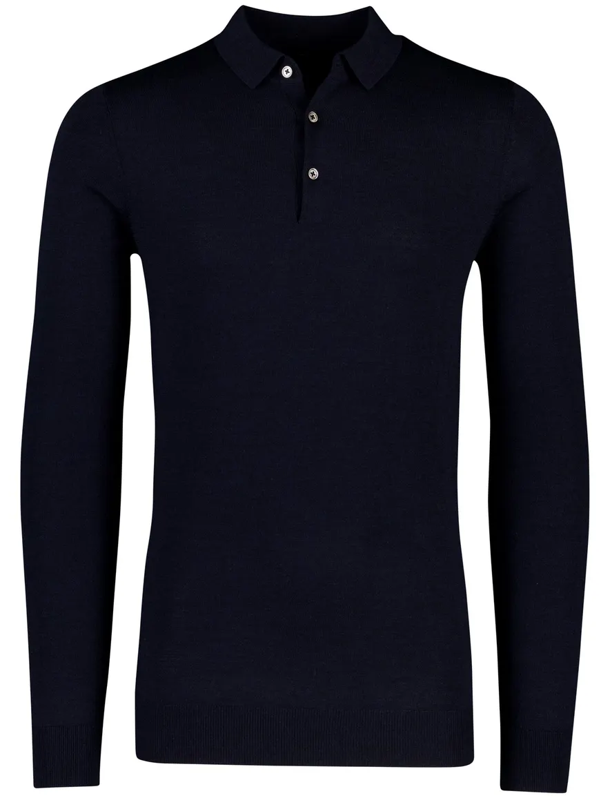 Extra lange donkerblauwe Portofino polo lange mouw merinowol