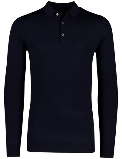 Portofino Normale fit extra lange merinowol polo Portofino donkerblauw