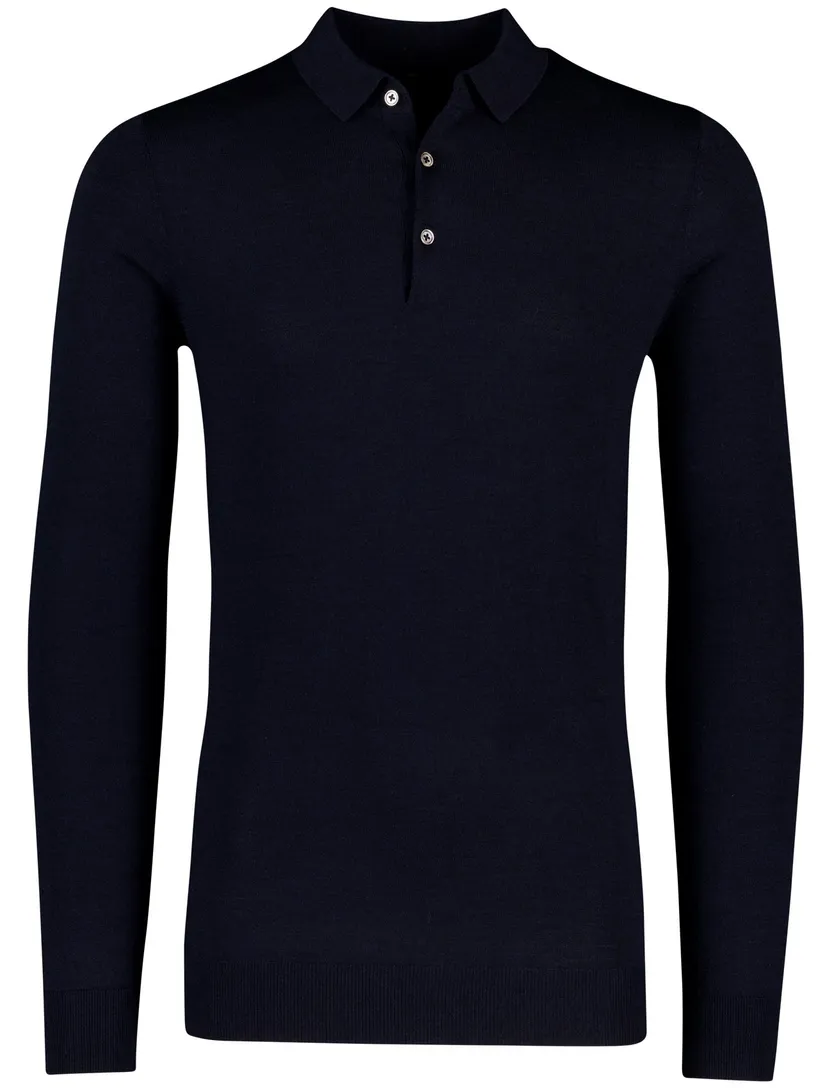 Normale fit extra lange merinowol polo Portofino donkerblauw