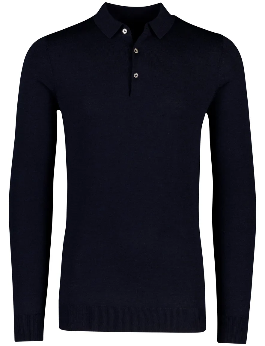 Portofino trui extra lange mouw d.blauw polo kraag