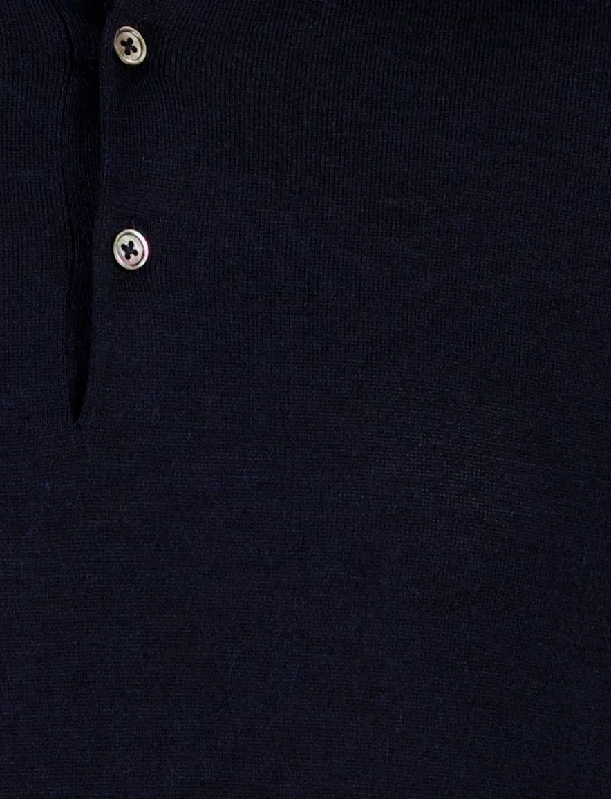 Extra lange donkerblauwe Portofino polo lange mouw merinowol