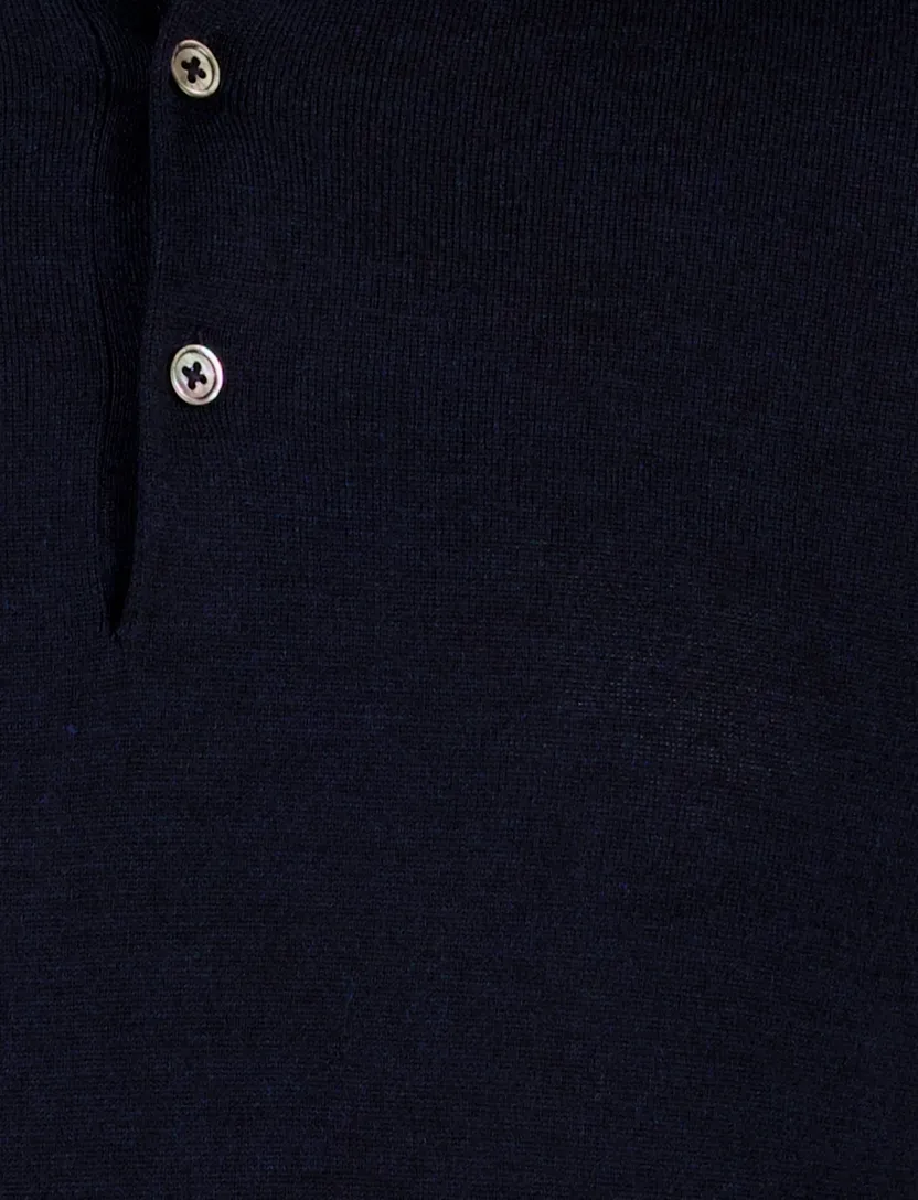 Normale fit extra lange merinowol polo Portofino donkerblauw