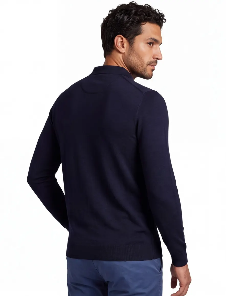 Extra lange donkerblauwe Portofino polo lange mouw merinowol