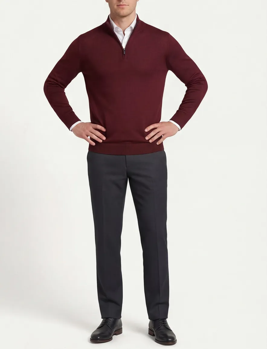Portofino half zip trui rood normale fit effen