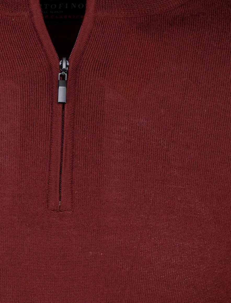 Portofino half zip trui rood normale fit effen