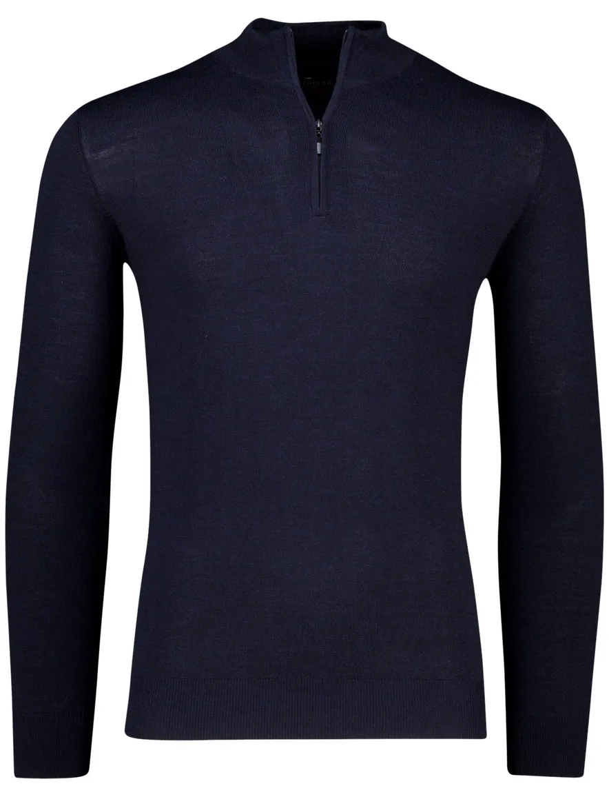 Portofino half zip trui donkerblauw merinowol effen