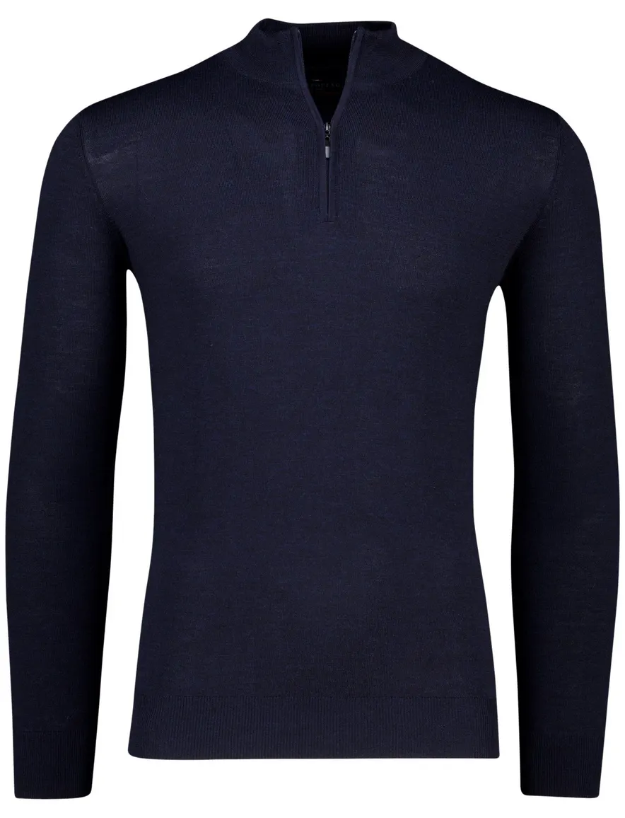 Portofino trui donkerblauw half zip merinowol