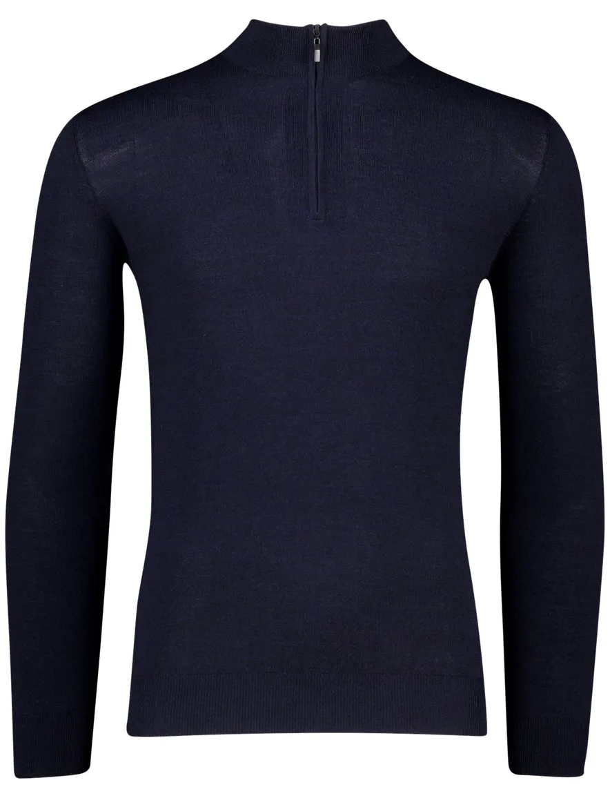 Portofino trui donkerblauw half zip merinowol