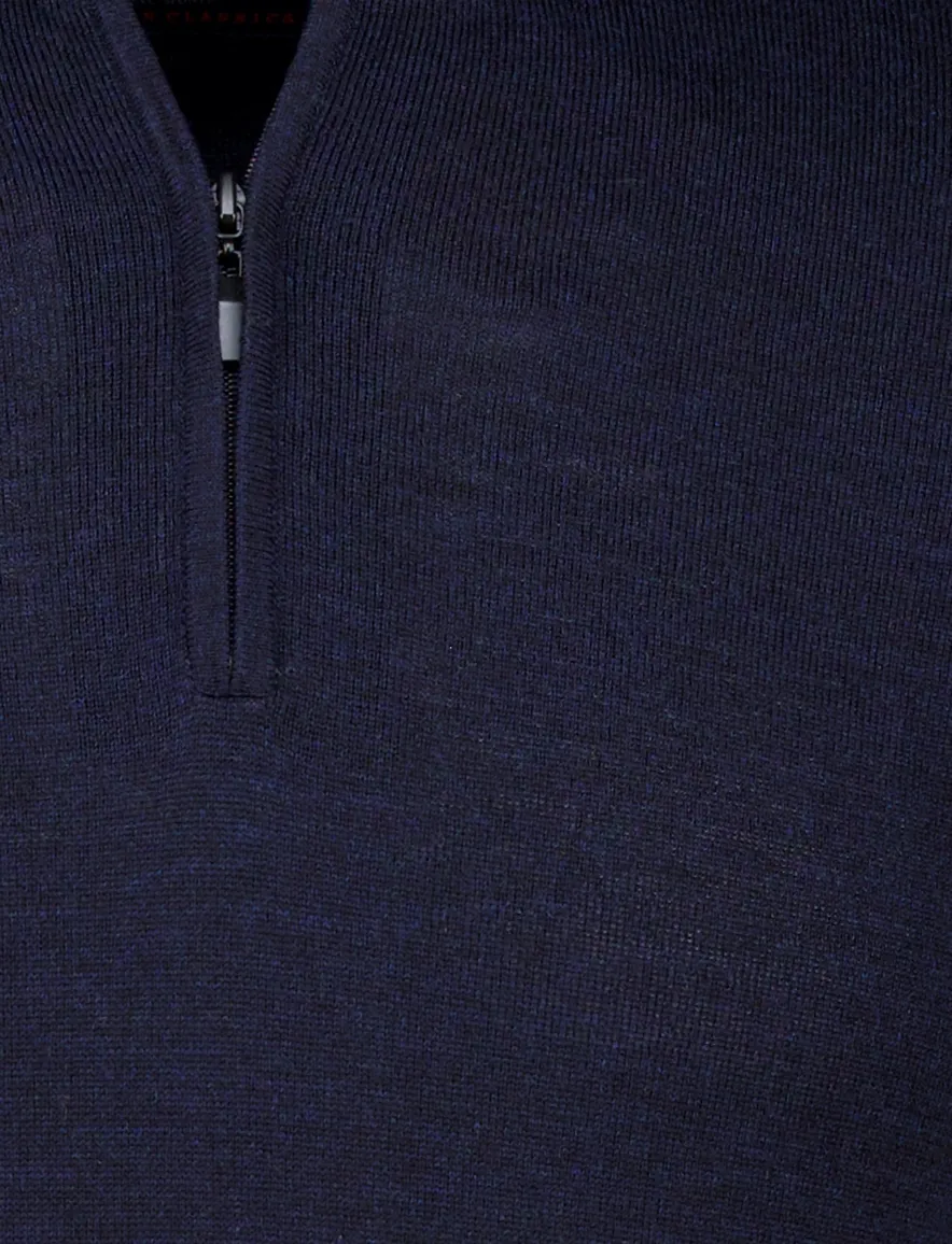 Portofino half zip trui donkerblauw merinowol effen