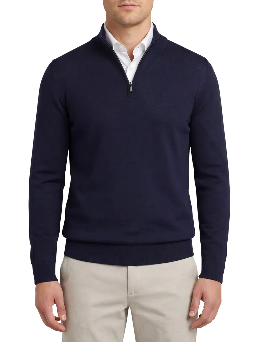 Portofino half zip trui donkerblauw merinowol effen