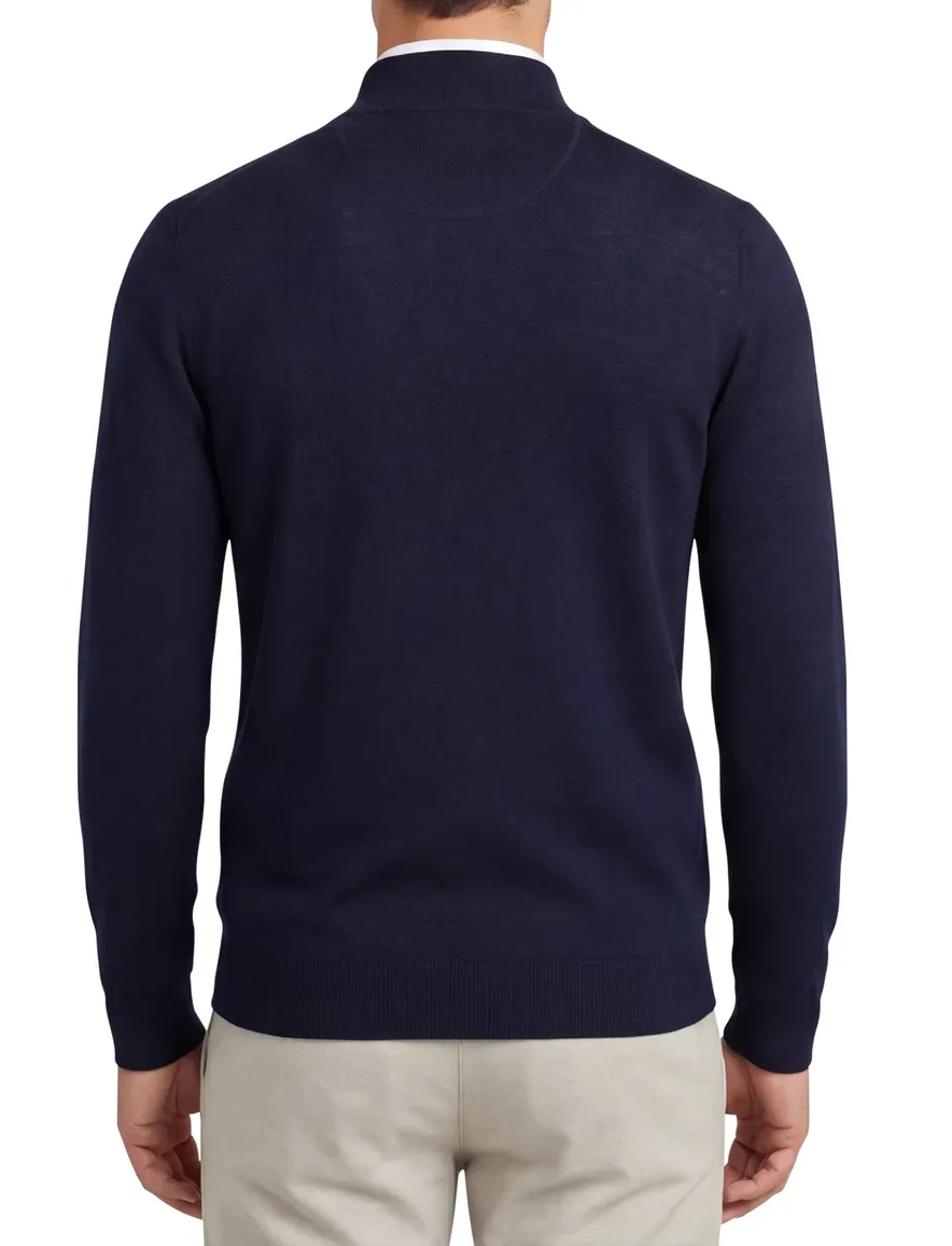 Portofino half zip trui donkerblauw merinowol effen