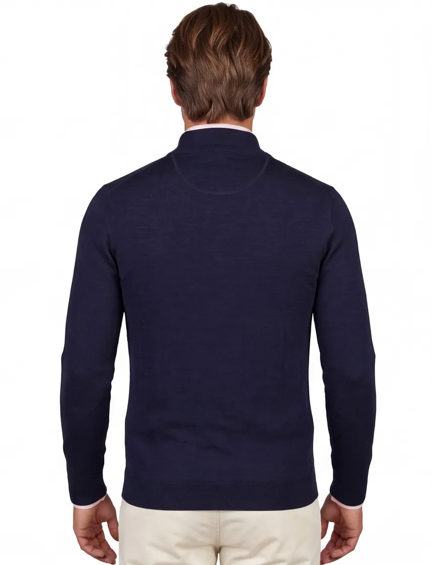 Portofino trui donkerblauw half zip merinowol