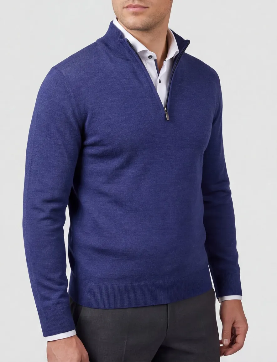 half zip trui portofino donkerblauw gemeleerd
