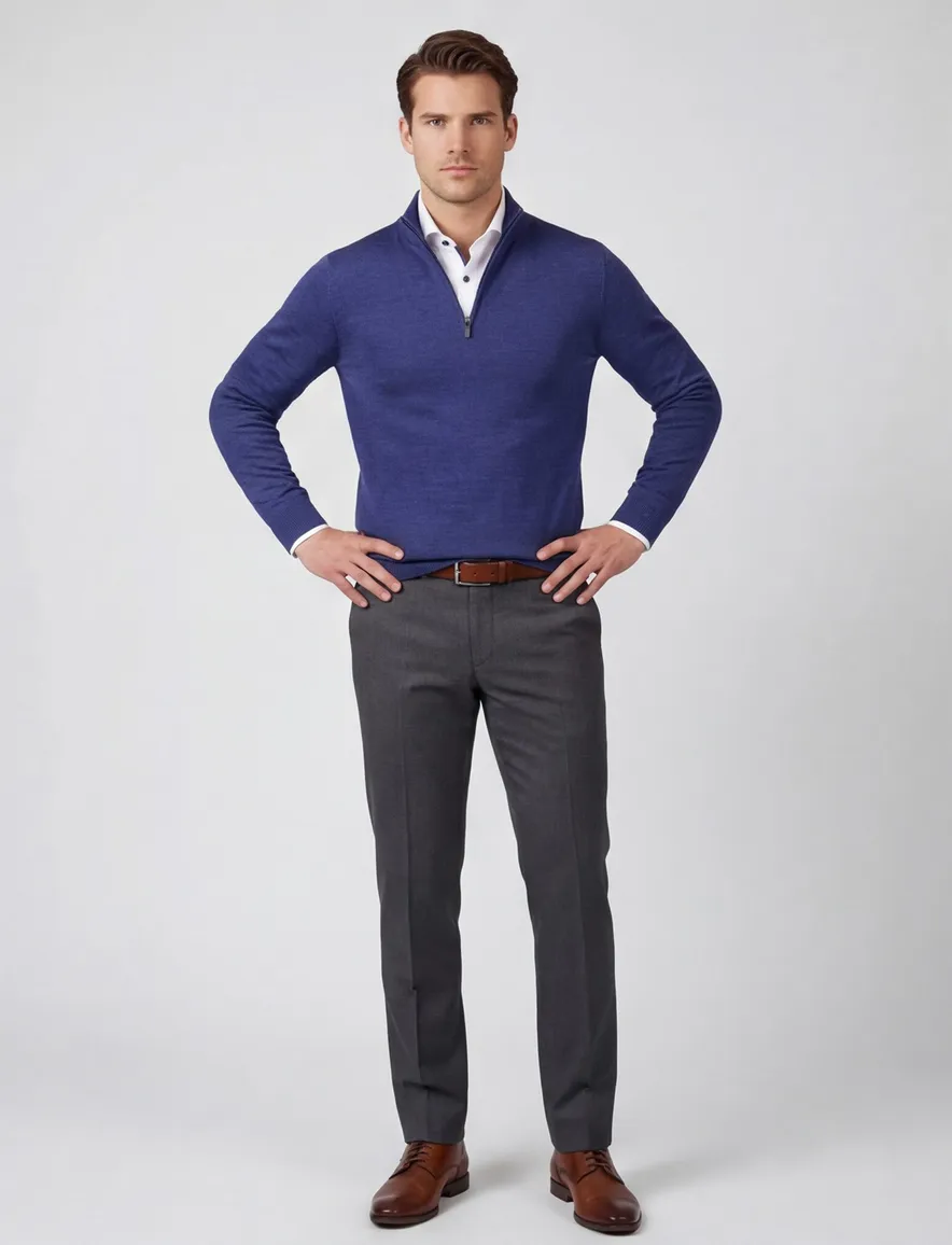 half zip trui portofino donkerblauw gemeleerd