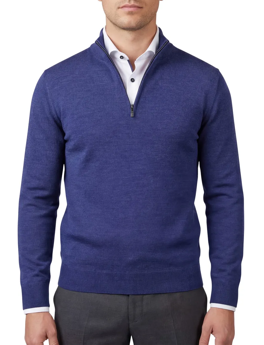 half zip trui portofino donkerblauw gemeleerd