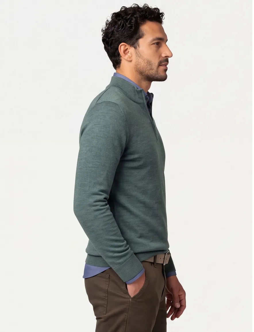 Portofino half zip trui merinowol donkergroen