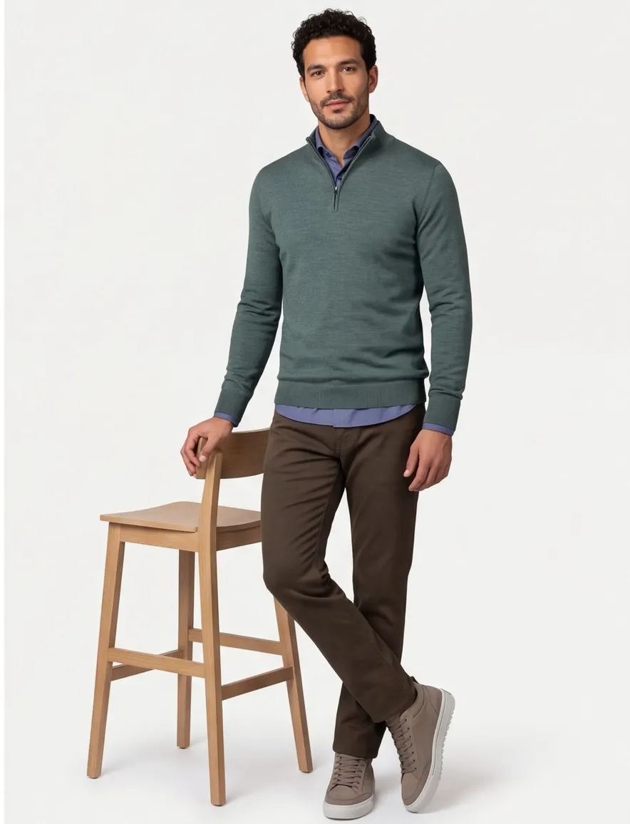 Portofino half zip trui merinowol donkergroen