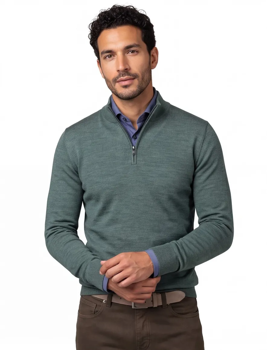 Portofino half zip trui merinowol donkergroen