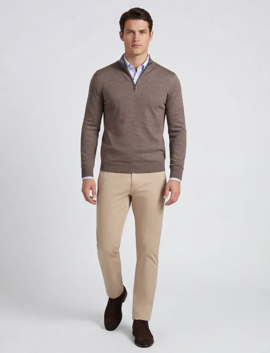 bruine half zip trui portofino