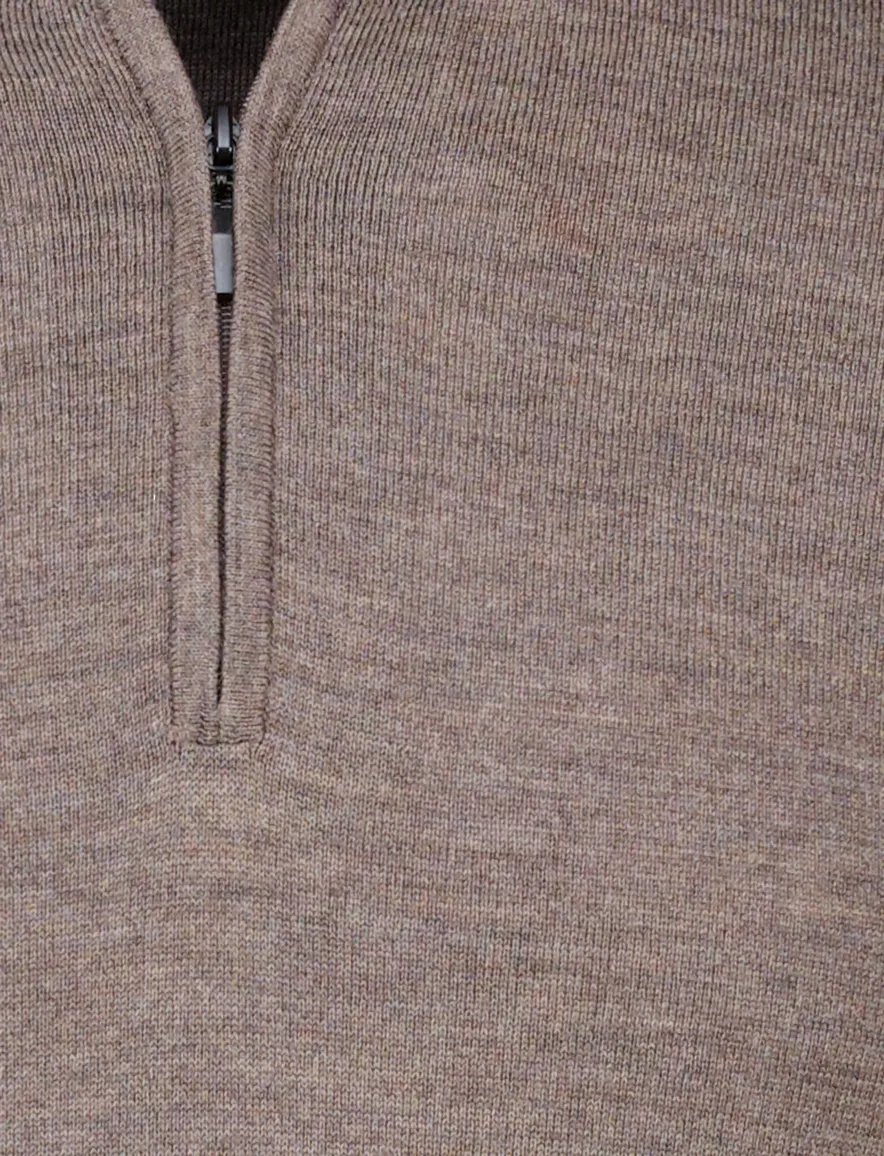 Portofino half zip trui merinowol taupe