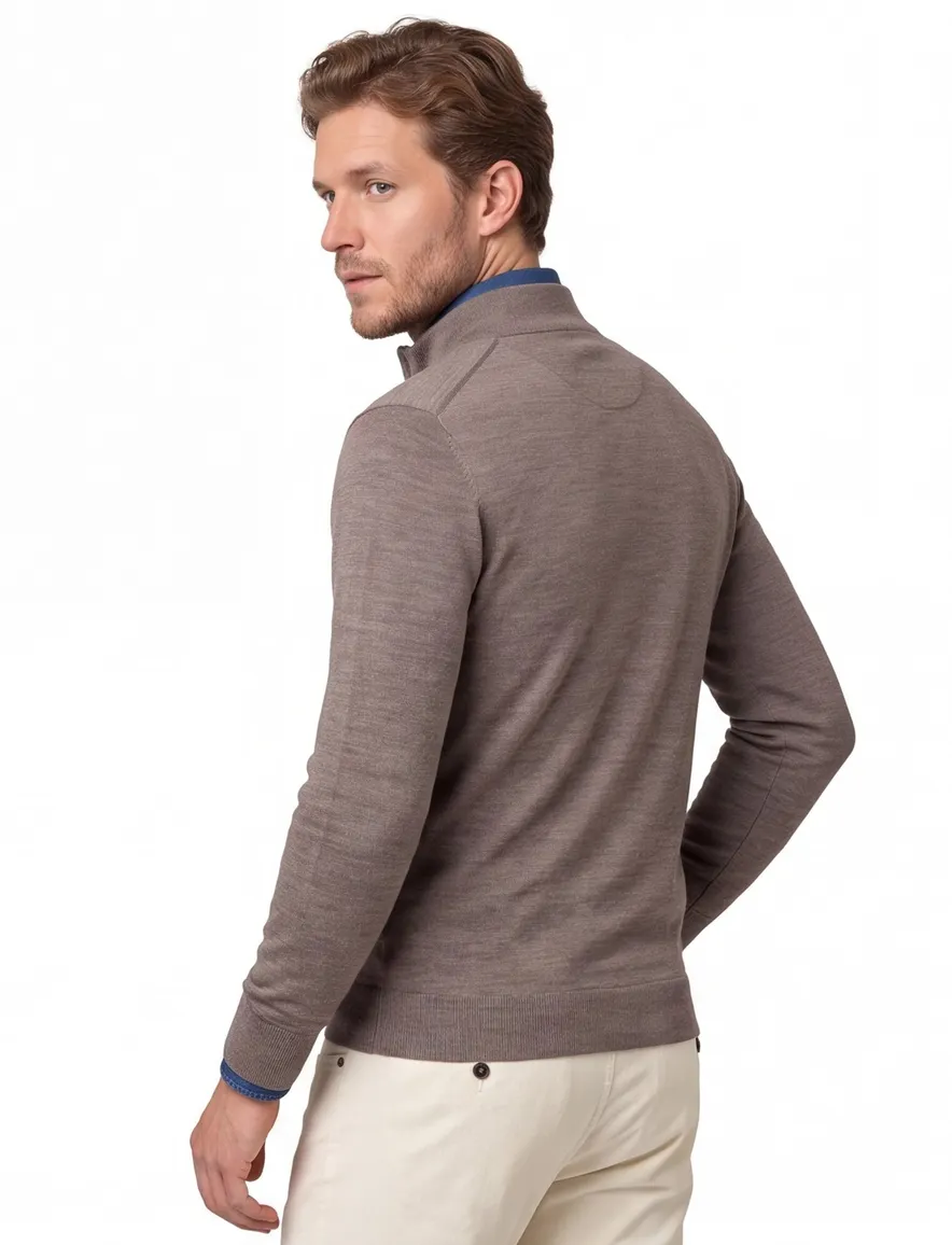 Portofino half zip trui merinowol taupe
