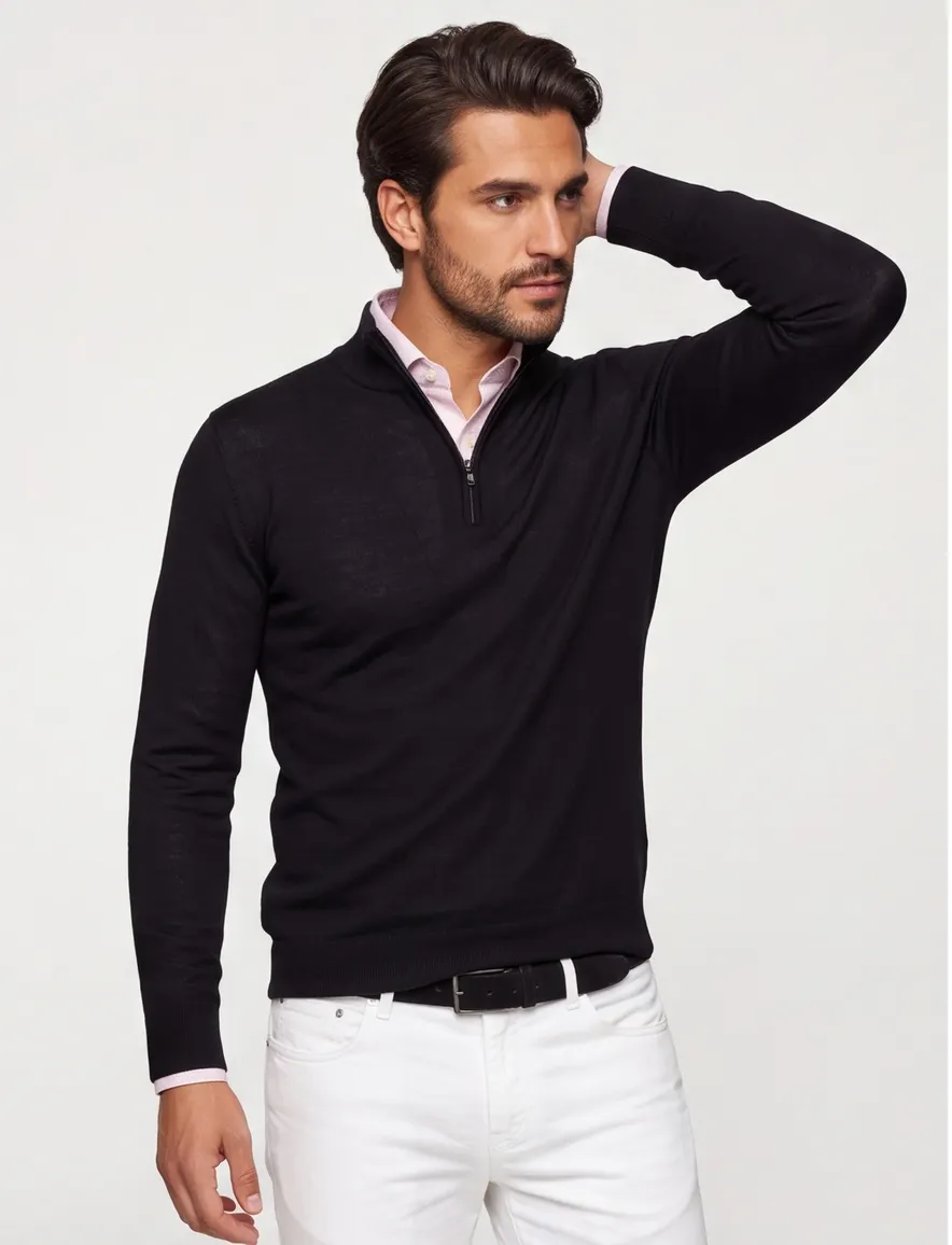 Portofino half zip trui merinowol zwart