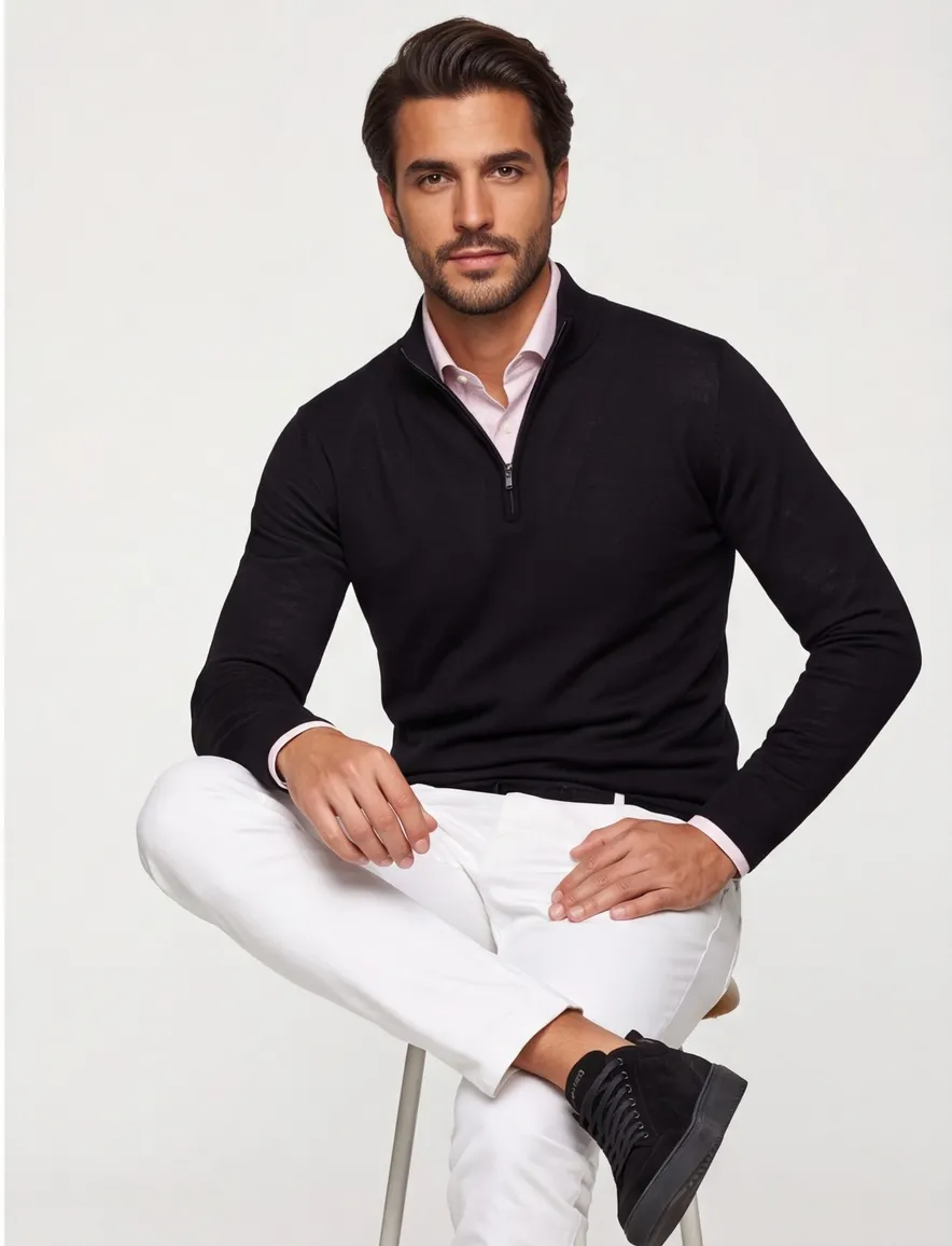 effen half zip trui portofino zwart