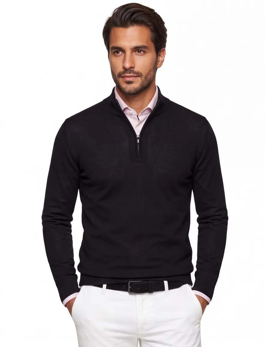 Portofino half zip trui merinowol zwart