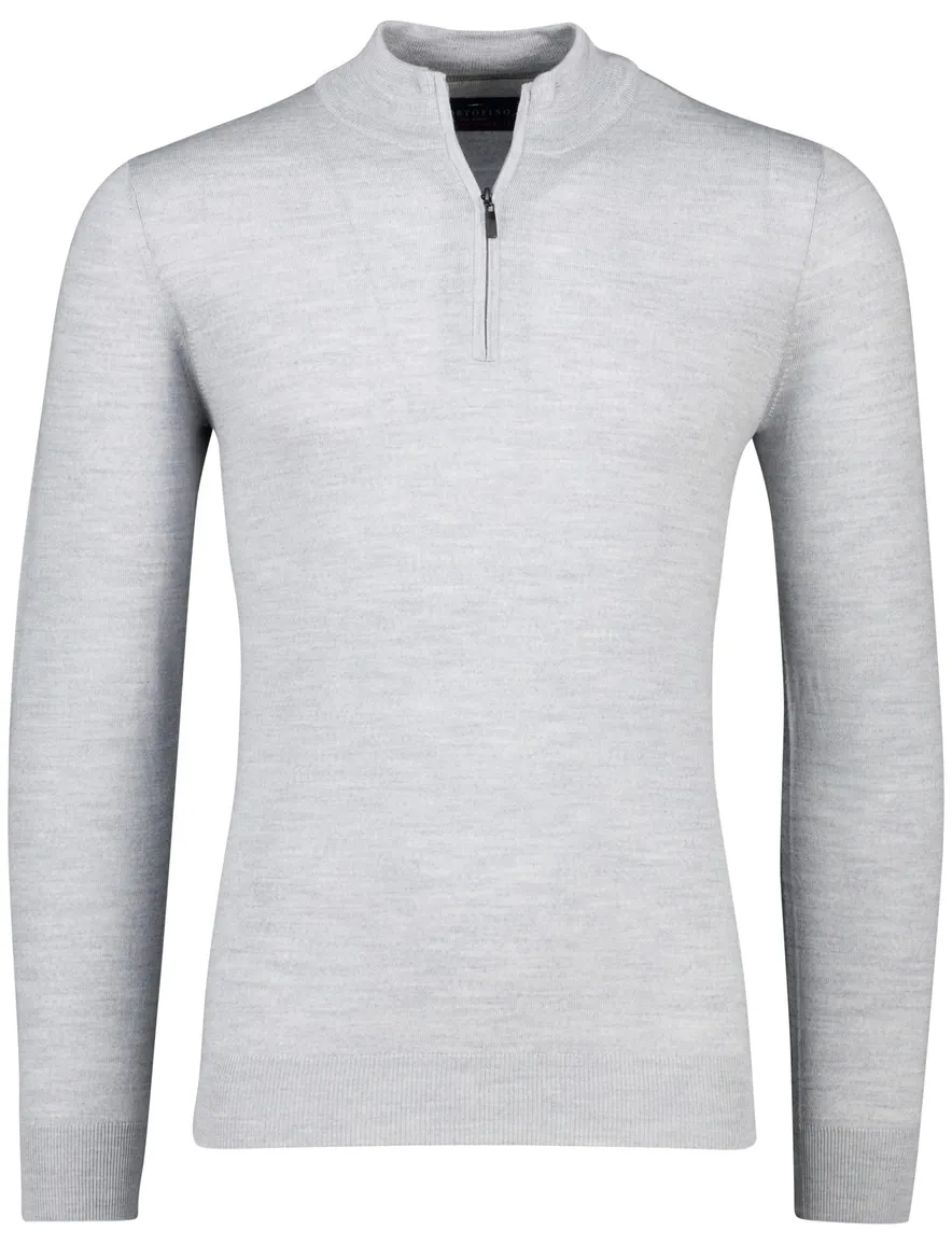 Portofino half zip trui merinowol grijs