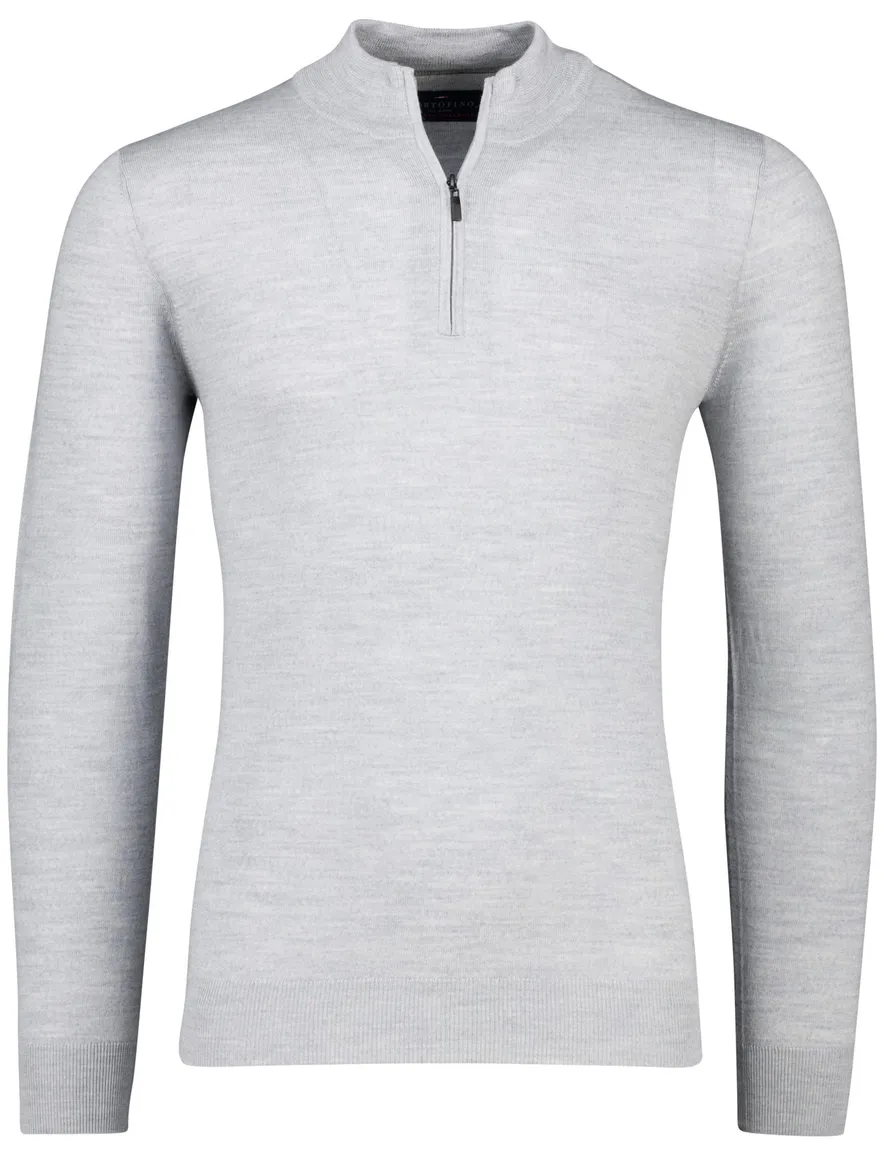 Portofino trui grijs half zip merinwol