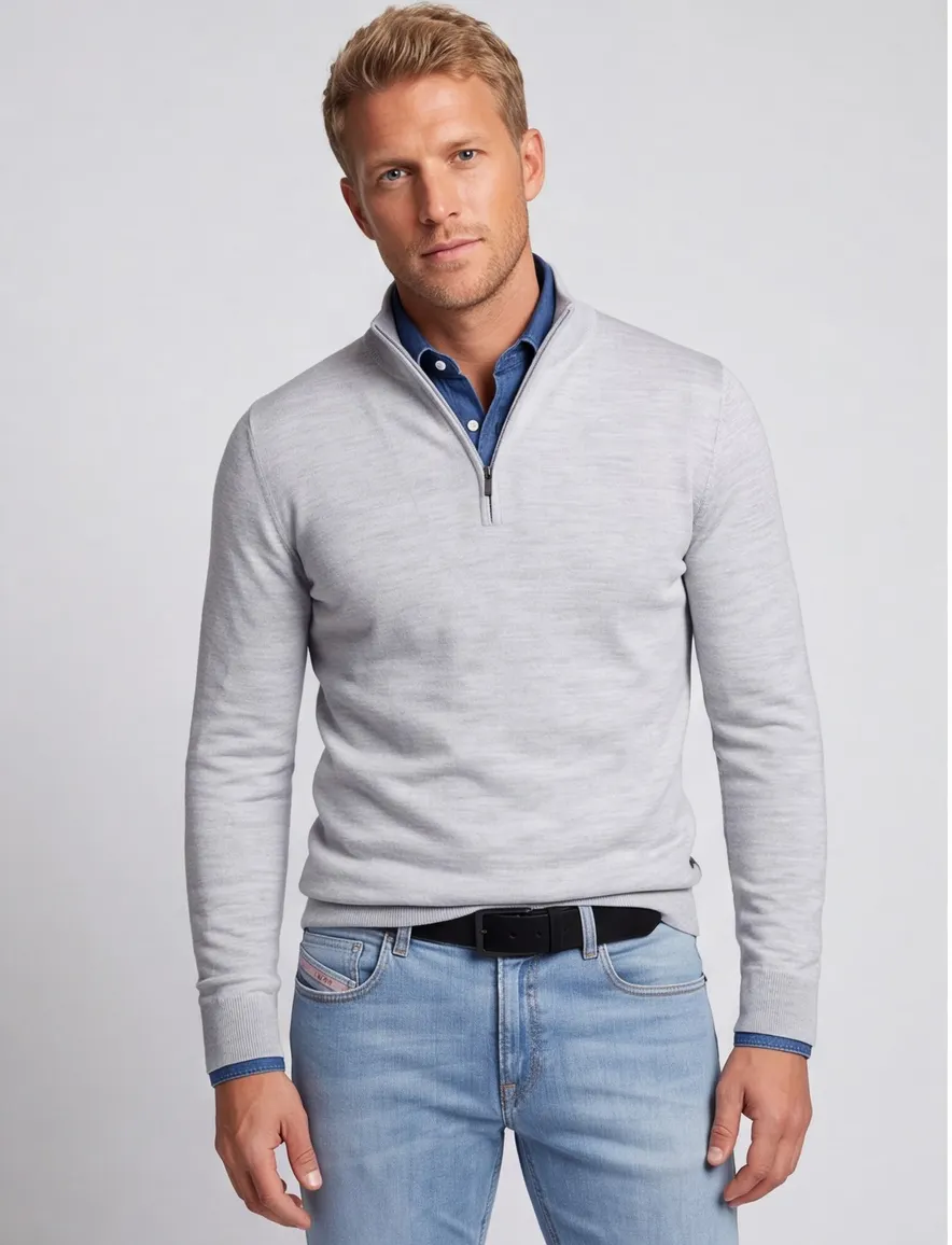 Portofino half zip trui merinowol grijs