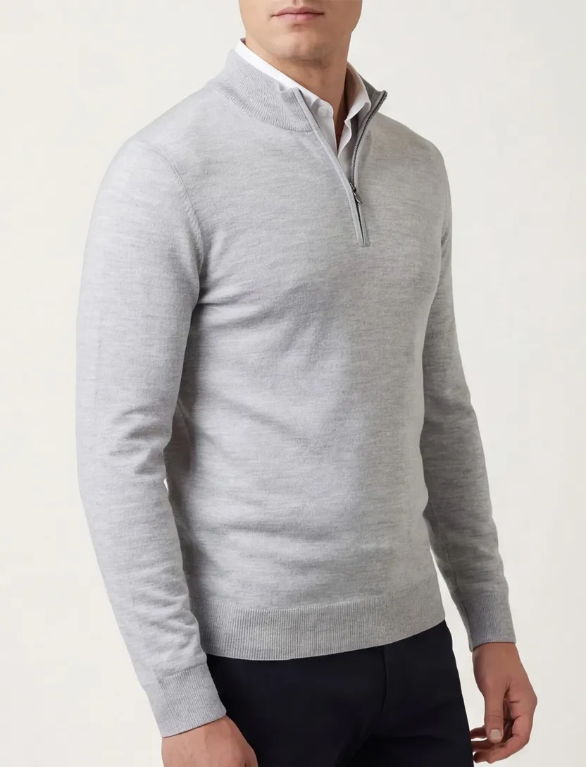 Portofino trui grijs half zip gemeleerd