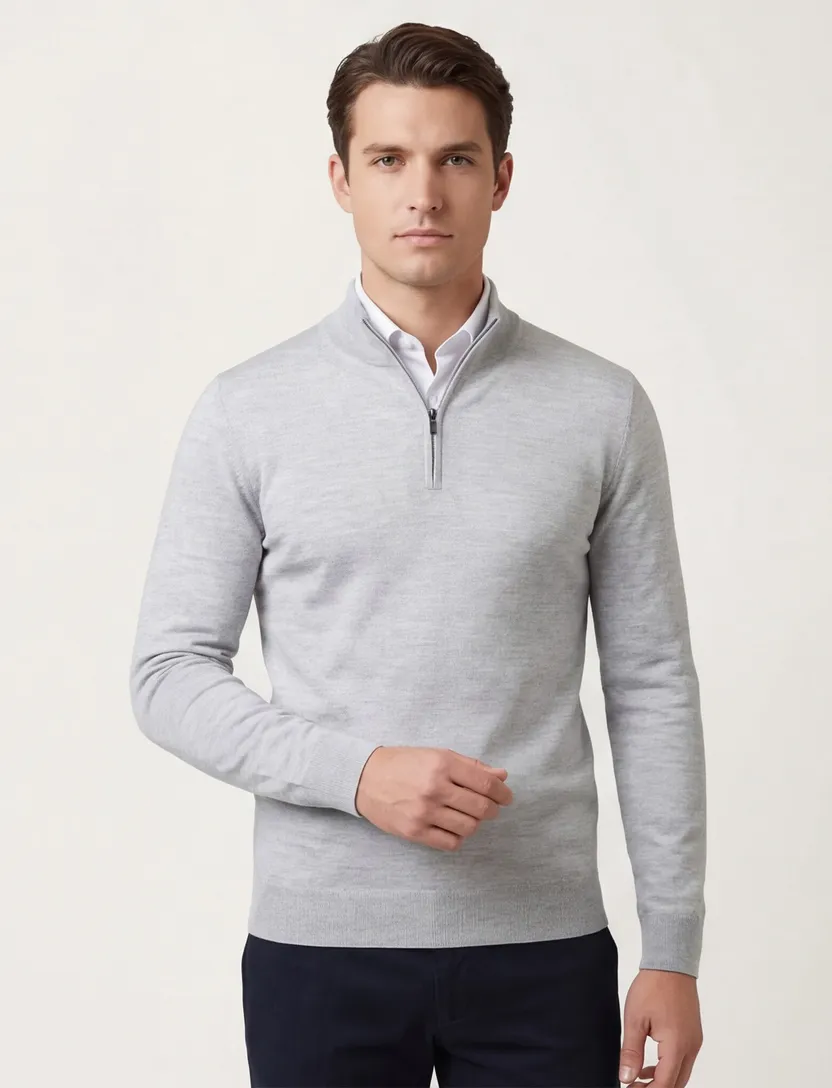 Portofino trui grijs half zip gemeleerd