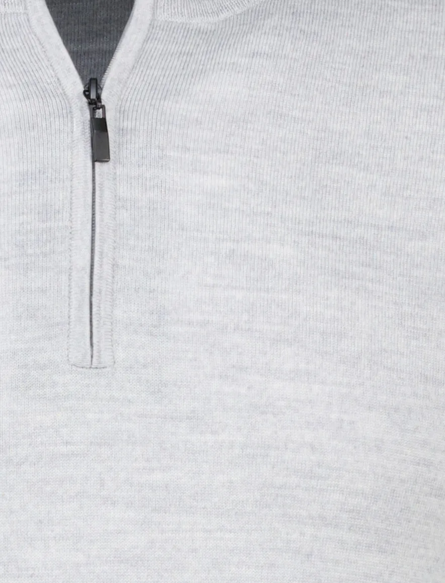 Portofino trui grijs half zip merinwol