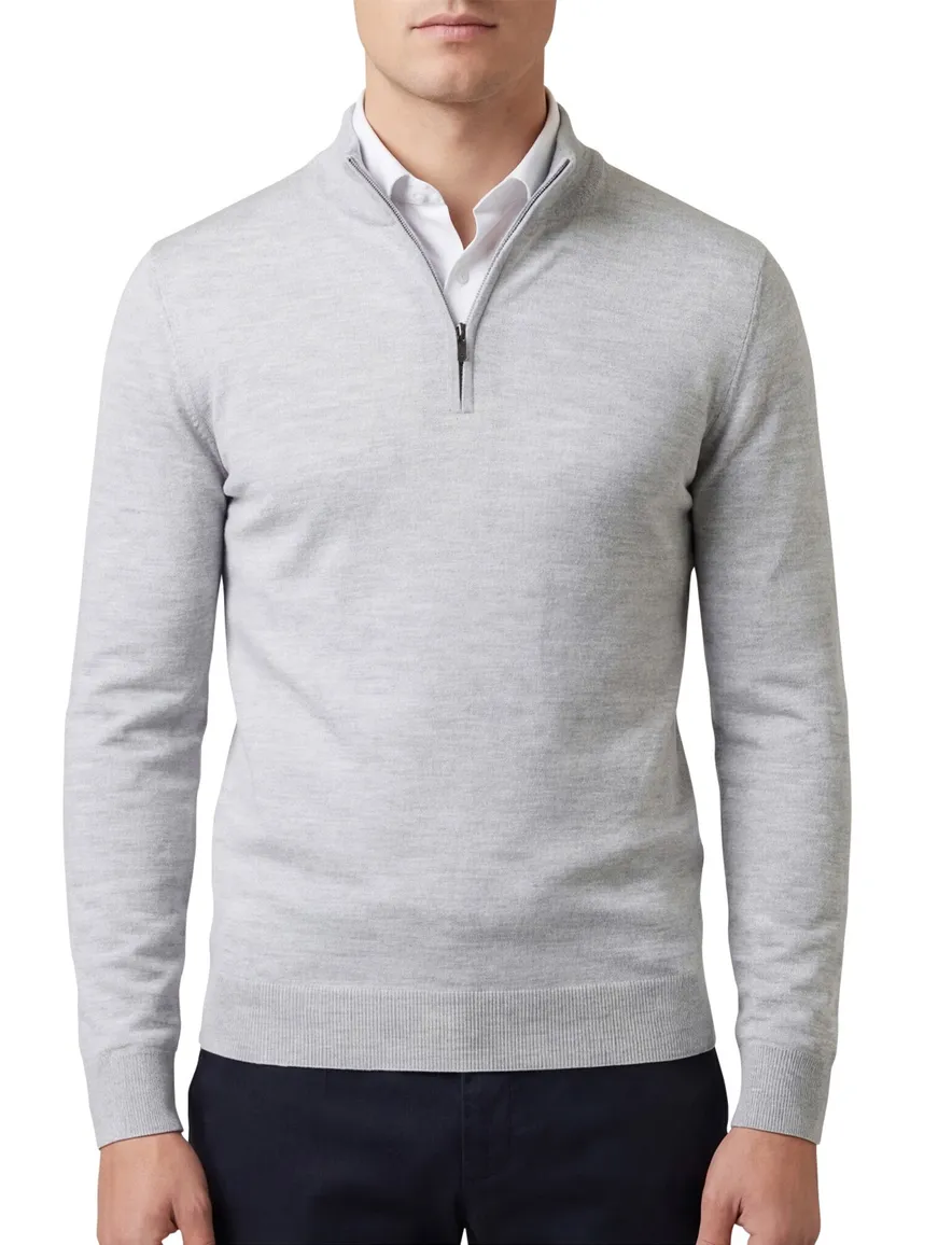 Portofino trui grijs half zip merinwol