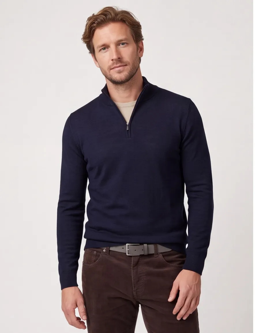 Portofino half zip trui donkerblauw extra lang