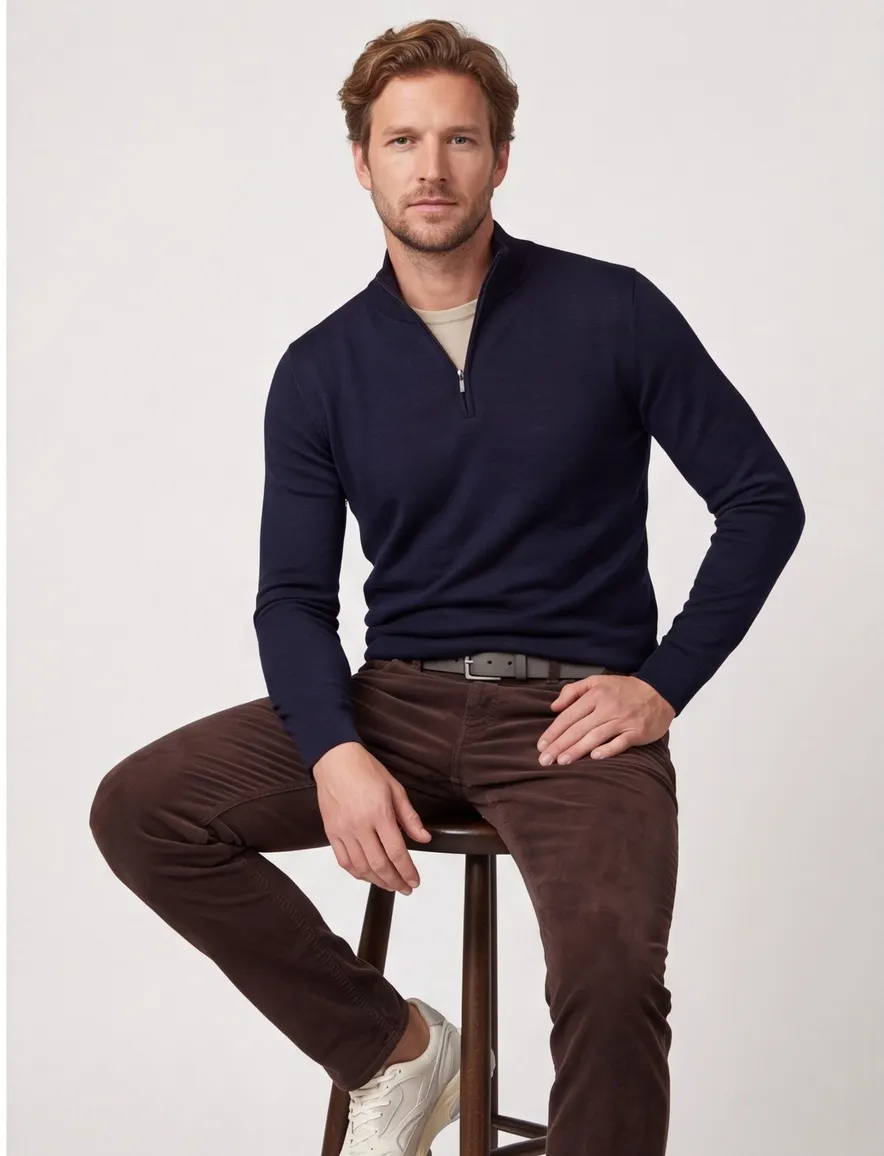 Portofino half zip trui donkerblauw extra lang