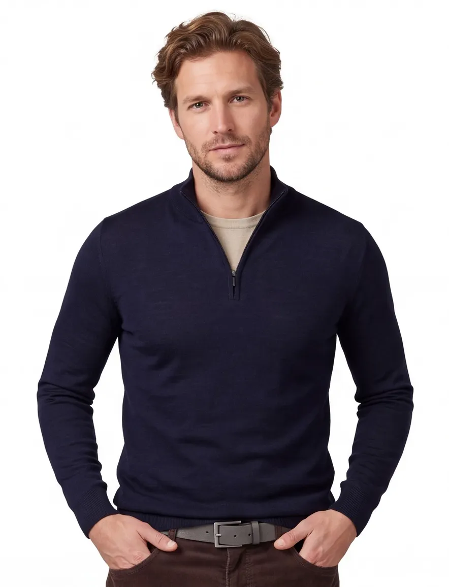 Portofino half zip trui donkerblauw extra lang