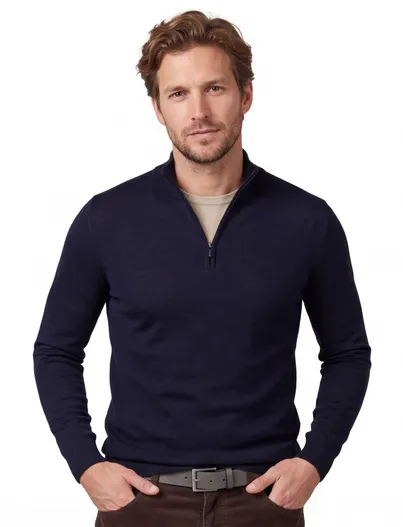 Portofino Portofino trui half zip donkerblauw extra lang