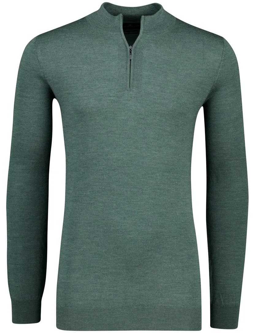 Groene extra lange half zip Portofino merinowol