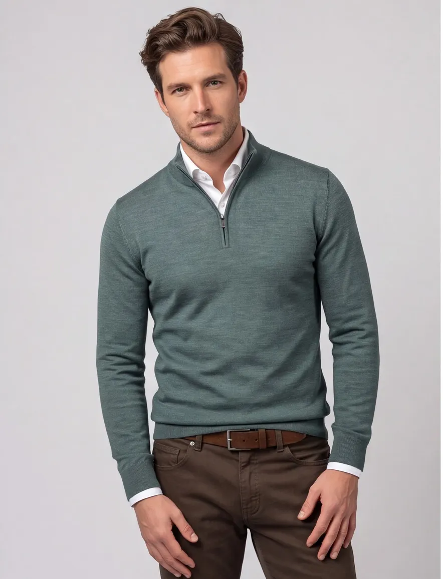 Portofino half zip trui extra lange mouw groen